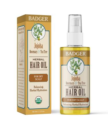 Badger Herbal Hair Oil - Jojoba, Rosemary & Tea Tree 2 fl oz | Natural Hair Care - Buy Online on GoSupps.com