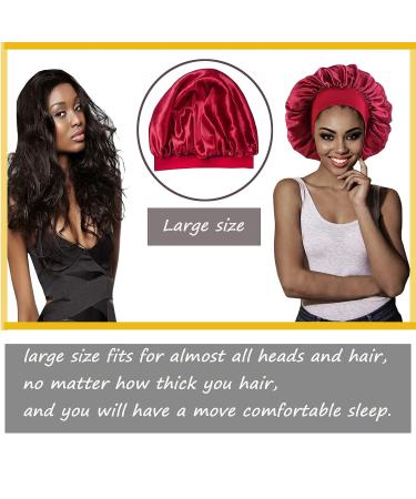 Extra Large Satin Bonnet for Sleeping | Wide Elastic Band Sleep Cap for Women | Night Head Cover for Long Hair | L-Red and Black - Buy Online on GoSupps.com