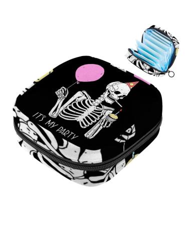 Skull Happy Birthday Women Binding Storage Pocket Menstruation Pad Bag Portable menstrual cup pocket with zip for teenagers girls women color 7