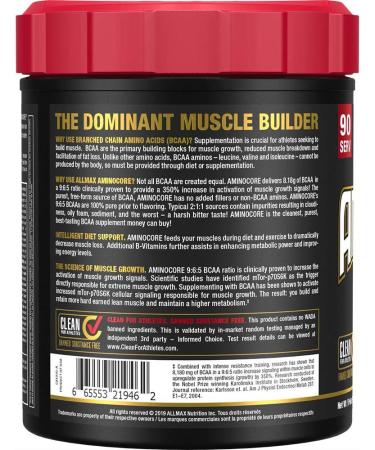 ALLMAX Nutrition - Aminocore BCAA - 8g BCAAs - 100% Pure Branch Chained Amino Acids - Gluten Free - Fruit Punch - 945 Gram Fruit Punch 90 Servings (Pack of 1) 8g Bcaas - Buy Online on GoSupps.com