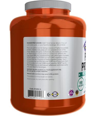 NOW Sports Pea Protein Natural Unflavored Powder 7-Pound - Buy Online on GoSupps.com