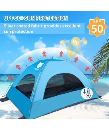 Night Cat Beach Tent - Portable Sun Shade Shelter for 2-4 Persons with UV Protection | Easy Setup & Breathable Mesh Windows | Outdoor Blue Single Layer Tent - Buy Online on GoSupps.com