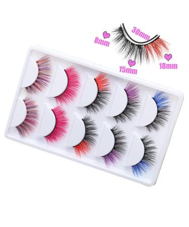 Halloween Cosplay Eyelashes Set - 5 Pairs Faux Mink Blue Pink Colorful Eyelashes for Costumes and Parties - Buy Online on GoSupps.com