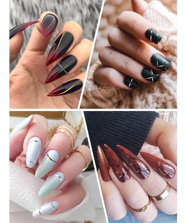 EBANKU 12 Sheets Gold Silver Metal Nail Stickers Metallic Curve Strip Line Nail Decal Self-Adhesive 3D Wave Design DIY Decoration for Women Girls - Buy Online on GoSupps.com