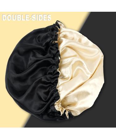 Satin Sleep Cap Set - 2 Adjustable Double-Sided Bonnets for Sleeping (Black, M-XL) - Buy Online on GoSupps.com