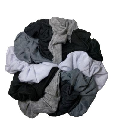 Cotton Scrunchie Set  Set of 10 Soft Cotton Scrunchies (Grey Black and White)