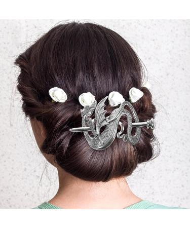 Didiseaon Medieval Metal Hairpins Wiccan Viking Hair Bun Clip Silver Punk Hair Barrette Dragon Chignon Buns Holder Knot Viking Jewelry for Women Girls - Buy Online on GoSupps.com