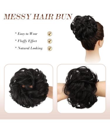 FESHFEN Messy Bun Hair Scrunchie Synthetic Updo Hairpiece Darkest Brown - 55g | Women Girls Curly Wavy Donut Style - Buy Online on GoSupps.com