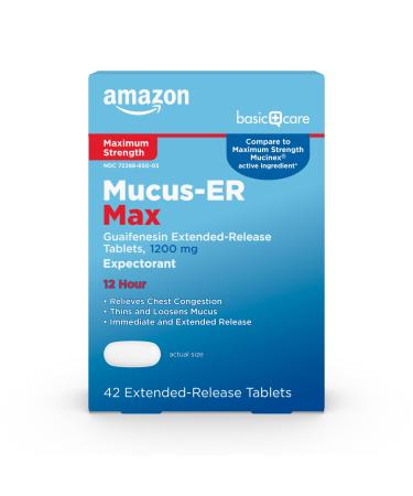 Amazon Basic Care Maximum Strength Chest Congestion and Mucus Relief Guaifenesin Extended-Release Tablets 1200 mg 42 Count 1 Pack