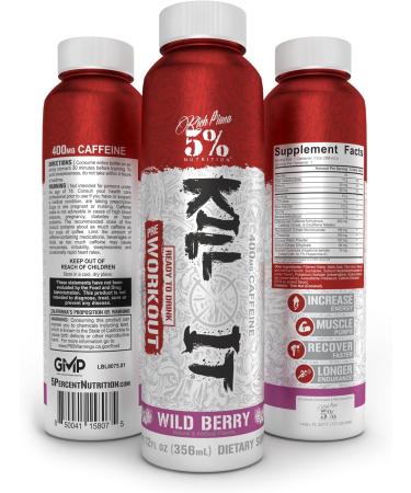 5% Nutrition Kill It Ready-to-Drink High Stim Pre Workout | 400mg Caffeine Energy Drink | Extreme Pump Endurance Focus & Hydration | Citrulline Beta Alanine Taurine | 12 Pack (Wild Berry) Wild Berry 12 Fl Oz (Pack of 12) - Buy Online on GoSupps.com