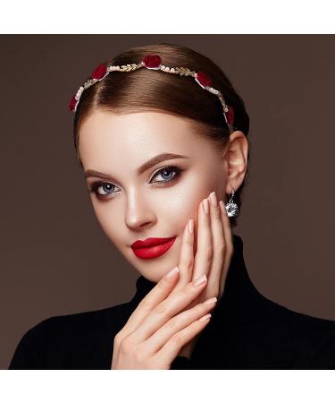 OIIKI 2Pcs Rose Hairband for Women - Metal Gold Floral Headbands with Pearl Accents - Hair Jewelry Accessories for Bride - Valentine Wedding Engagement - Red & White - Buy Online on GoSupps.com