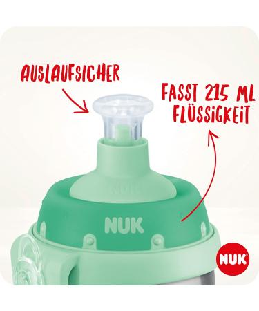 Nuk Junior Cup for Kids | Stainless Steel Drinking Bottle | 215 ml BPA Free Anti-Colic Clip & Cap | Durable & Hygienic | 18+ Months | Turquoise - Buy Online on GoSupps.com