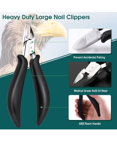 GLAMFIELDS Large Toe Nail Clipper Set (8Pcs) for Thick Nails - Easy Grip Rubber Handle - Ideal for Seniors, Ingrown Toenail, Paronychia - Podiatrist Approved - Black - Buy Online on GoSupps.com