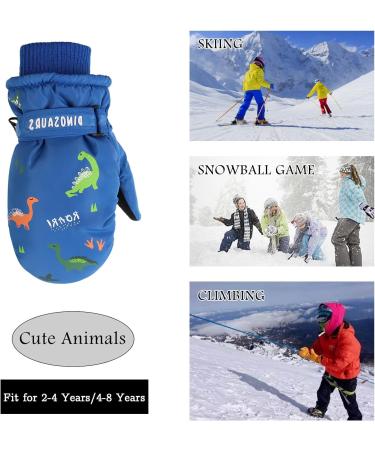 XIAOHAWANG Kids Ski Gloves | Waterproof Winter Mittens for Boys and Girls 4-8 Years - Royal Blue Dinosaur - Buy Online on GoSupps.com