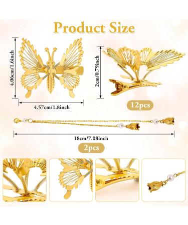 Gold Hollow 3D Butterfly Hair Clips - 12pcs Elegant Metal Tassel Hairpins for Women and Girls | Butterfly Hair Accessories - Buy Online on GoSupps.com