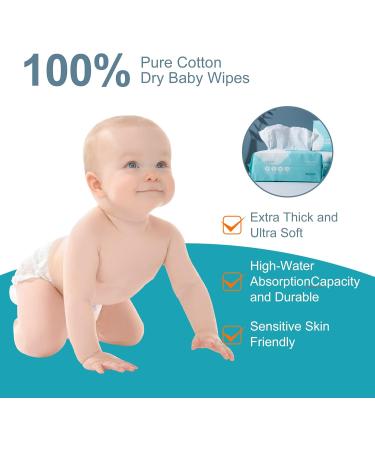 SHINO Ultra Soft Dry Facial Clean Wipes 640 Sheets 100% Pure Cotton Baby Wipes Use Wet or Dry Unscented & Hypoallergenic Tissue For Sensitive Skin Makeup Removal Baby Care Skin Care and Daily Use - 20CM X 20CM (8 packs) - Buy Online on GoSupps.com