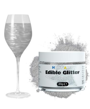 Homy ARTY edible glitter tasteless edible glitter powder glitter edible for cake glitter edible drinks for Easter Christmas Oktoberfest Party Cocktails 20g/Dose - silver silver gray x 20g