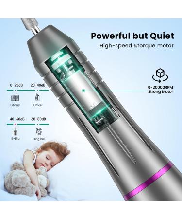 Professional Electric Nail File Set | Low Vibration 20000 RPM | Adjustable Speed | 11 Drill Bits | Manicure Pedicure Tool for Acrylic Nails | Grey - Buy Online on GoSupps.com