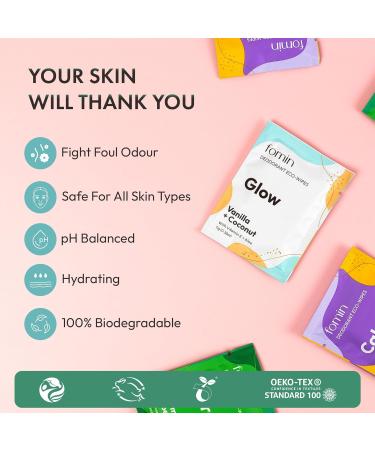 FOMIN Travel Deodorant Wipes - 50 Count - Variety Pack - pH Balanced Hypoallergenic Mini Deodorant Wipes For Women and Men - Plastic-Free Individually Wrapped Underarm & Body Wipes - Buy Online on GoSupps.com