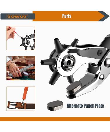 TOWOT Upgraded Leather Belt Hole Puncher Kit - Heavy Duty Rotary Punch for Belts, Saddles, Shoes, Fabric - 6 Holes, Orange - Buy Online on GoSupps.com