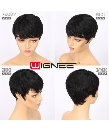 WIGNEE Short Human Hair Pixie Cut Wig with Bangs for Black Women - Short Layered 1B Wig - Buy Online on GoSupps.com