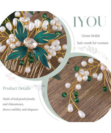 IYOU Pearl Bridal Hair Comb Green Crystal Wedding Side Combs Leaf Headpiece Prom Guest Bride Hair Accessories for Women - Buy Online on GoSupps.com