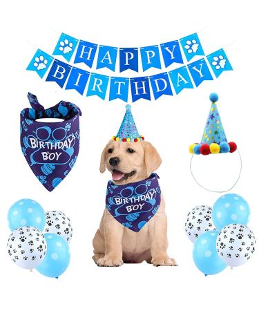 Dog birthday bandana dog birthday decoration dog birthday party dog birthdayshut dog birthday bandana hat banner set dog birthday boy dog happy birthday (blue) blue - Buy Online on GoSupps.com