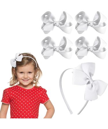 Sibba Toddler Headband Set - 1 PC Headband with Cute Bow Ties and 4 PCS Bowknot Hairpins in White - Perfect Hair Accessories for Easter Day and Baby Party - Buy Online on GoSupps.com