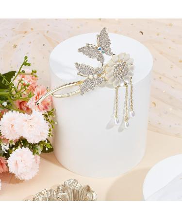 NICENEEDED Sparkle Rhinestone Butterfly Flower Hair Clips Glitter Pearl Long Tassels Hair Barrettes Dazzlingly Diamond Hairpin Hair Accessories for Women and Girls - Buy Online on GoSupps.com