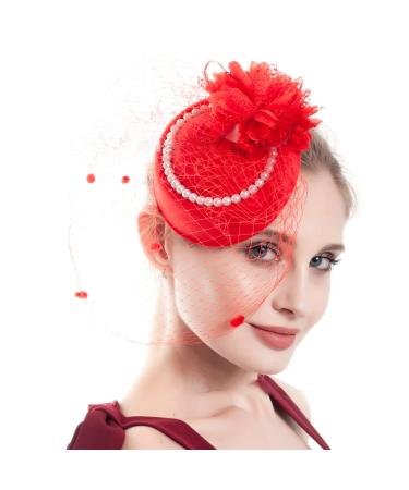 AJTUTUS Delicate Pearl Hat Net Yarn Hair Clips Cute Halloween Cosplay Hair Holder Medieval Party Costume Headwear for Girl