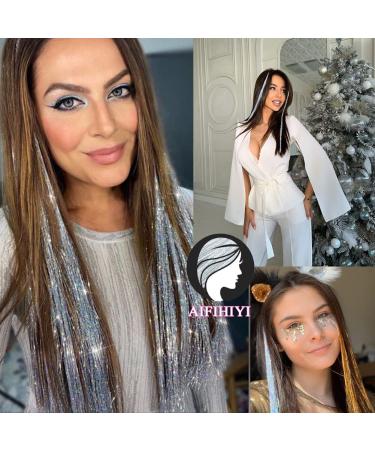 Silver Hair Tinsel Kit - 1200 Strands, Heat Resistant Fairy Tinsel for Halloween & Christmas Party - 47 Inch Sparkling Glitter Extensions in Shining Silver - Buy Online on GoSupps.com