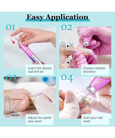 Rechargeable Cordless Nail Drill Electric File for Acrylic - Portable Kit with 12 Bits - Purple Pink - Salon & Home Use - Buy Online on GoSupps.com