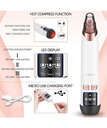 OMANIAC Blackhead Remover Vacuum with Hot Compress Kit | Rechargeable Electric Blackhead Cleaner with 4 Suction Probes and Acne Removal Tools - Buy Online on GoSupps.com