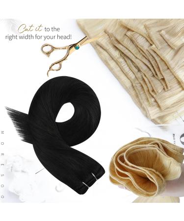 Moresoo Jet Black Double Weft Human Hair Extensions 20 Inch - 100g/Pack | Real Human Hair Sew in Extensions - WEFT #1B - Buy Online on GoSupps.com