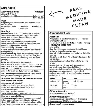 Genexa Infants Acetaminophen 160mg - Organic Blueberry Fever Relief for Babies - 2oz - Buy Online on GoSupps.com