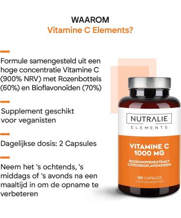 Vitamin C 1000mg Rosehip Ascorbic Acid Defense + Fatigue + Antioxidant Bioflavonoids 180 Vegan Capsules Nutralie - Buy Online on GoSupps.com