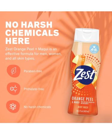 Zest Orange Peel and Maqui Body Wash - Refreshing and Invigorating 16.5 Fl Oz (Pack of 6) - Buy Online on GoSupps.com