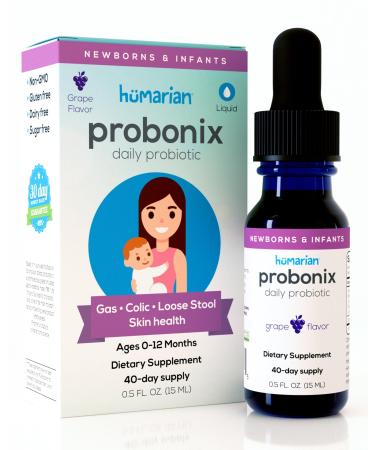 Humarian Probonix for Newborns and Infants 0-12 Months - High Bioavailability Liquid Probiotics - 8-Strain Baby Probiotic Drops for Gas Colic Lactose Intolerance & More - 40-Day Supply Grape Flavor