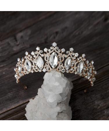 SWEETV Iridescent Crystal Princess Tiara Crown - Rose Gold for Bride, Quinceanera, Prom & Birthday Party - Buy Online on GoSupps.com