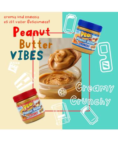 PEO's 6 x 340g Crunchy & Creamy Peanut Butter 3 Pack - Natural Peanut Butter - Fine Extra Smooth Grilled & 90% Peanut Butter with Full Creamy Flavour - Buy Online on GoSupps.com