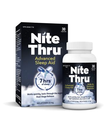 NiteThru Advanced Sleep Aid for Adults Timed Release Melatonin 10mg 30 Capsules (Packaging May Vary)