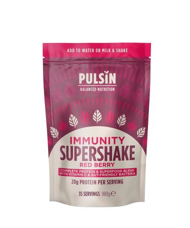 Pulsin - Red Berry Vegan Supershake - 980g - 19.6g Protein 107 Kcal 1.2g Carbs Per Serving - Plant Based Vegan Immunity Support Protein Powder - Gluten & Free Dairy Free Red Berry 990 g (Pack of 1)