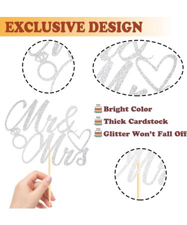 Sotpot 1 Pack Mr Mrs Cake Topper Silver Glitter Love Mr Mrs Cake Pick Wedding Party Decorations Bridal Shower Wedding Cupcake Decoration Party Supplies Silver - Wedding Cake Topper - Buy Online on GoSupps.com