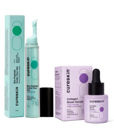 Cureskin Anti Aging Combo | Anti Aging Cream for Women | Collagen Boost Hyaluronic Acid Serum for Face | Under Eye Cream for Men and Women | Dark Circles Removal