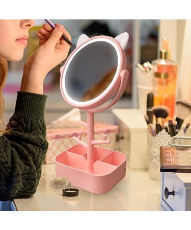 Touch-Screen Vanity Mirror with Lights & Desk Mirror Lights, Portable HD Cosmetic Lighted Mirror - Pink - Buy Online on GoSupps.com