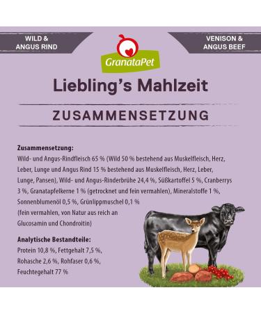 Granatapet Liebling's Meal Wild & Angus Beef - Grain-Free Sugar-Free Wet Dog Food (6 x 800g) - Premium Single Feed for Healthy Dogs - Buy Online on GoSupps.com