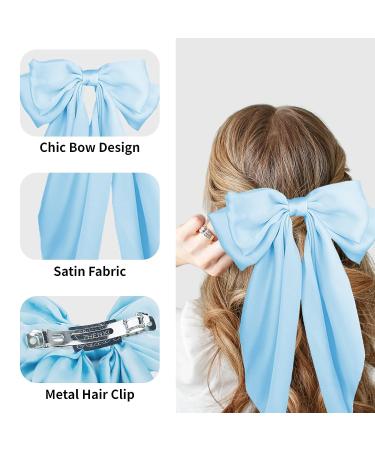Satin Layered Hair Bow Barrette Clip with Long Tail | French Style Hair Accessory for Women and Girls - 5 Light Colors - Buy Online on GoSupps.com