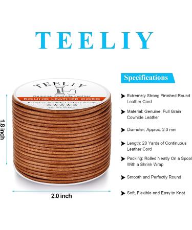 Teeliy 2.0mm Round Genuine Cowhide Leather Cord for Jewelry Making and Crafts - Natural Full Grain Leather String for Kumihimo Braiding and Necklaces - Buy Online on GoSupps.com