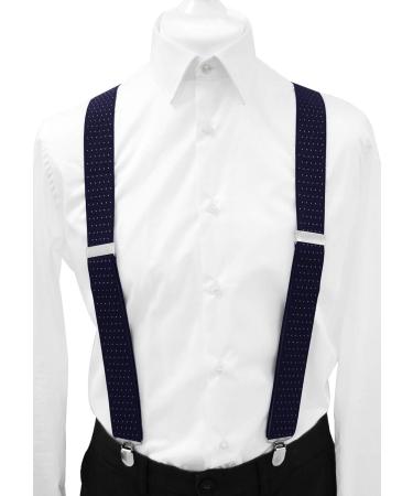 axy Men's Suspenders 3.5 cm Wide X-Shape with 4 Strong Clips - Black Blue White Dots | International Shipping - Buy Online on GoSupps.com
