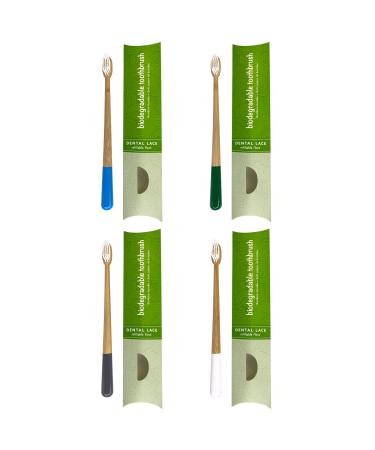 Dental Lace Bamboo Toothbrush Set of 4   Soft Castor Oil Bristle Toothbrush   Castor Oil Bristle Tooth Brushes